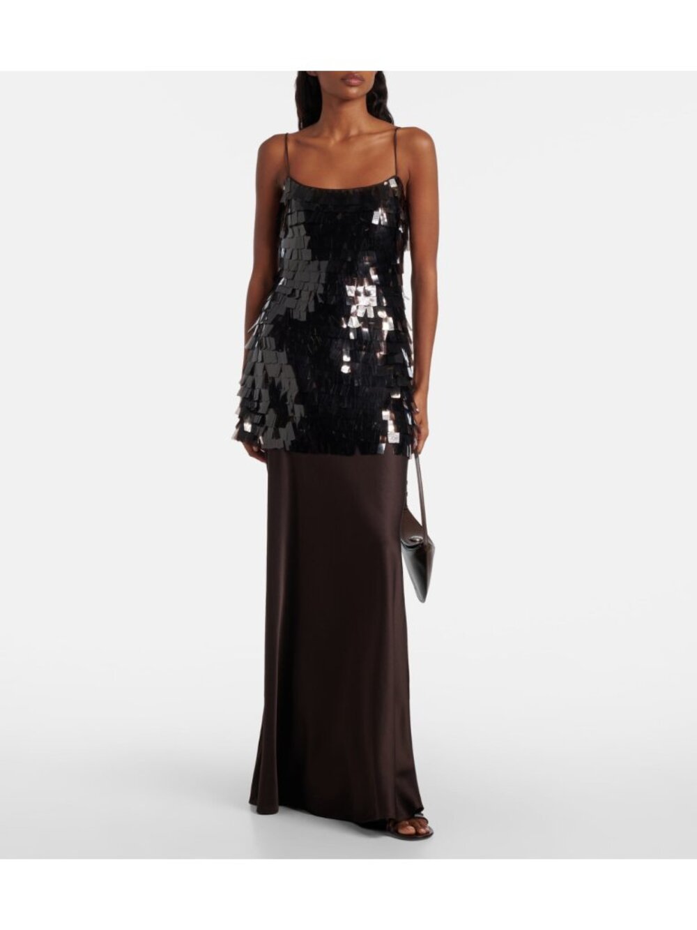 Staud Mesa brown sequined satin gown maxi dress size 8
